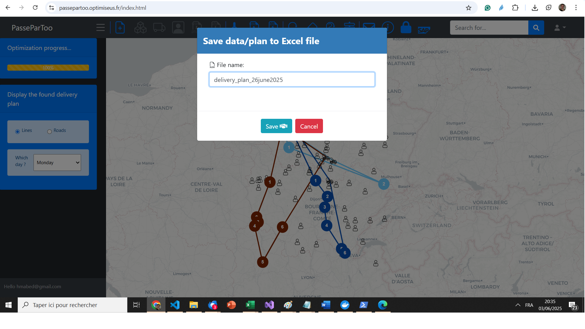 Import/export de plan de livraison